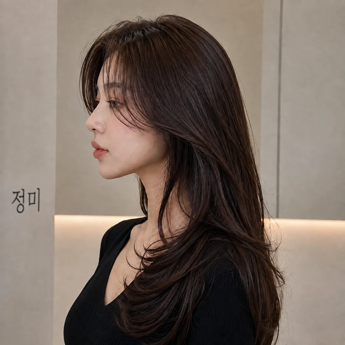 Side profile showing face-framing layers